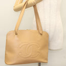 CHANEL Shoulder Bag Calf Skin Beige CC Auth bs24445-26