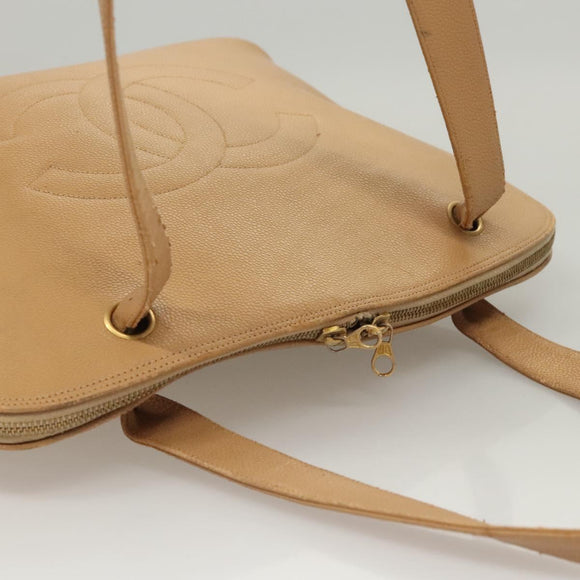CHANEL Shoulder Bag Caviar Skin Beige CC Auth bs24445