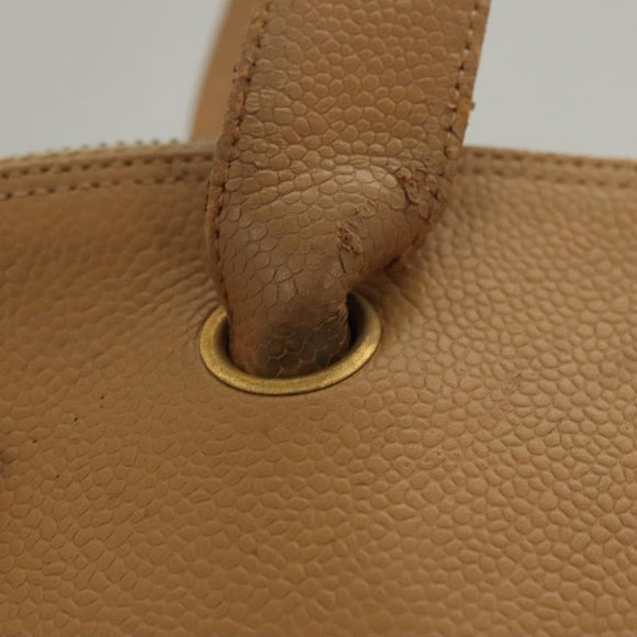 CHANEL Shoulder Bag Caviar Skin Beige CC Auth bs24445