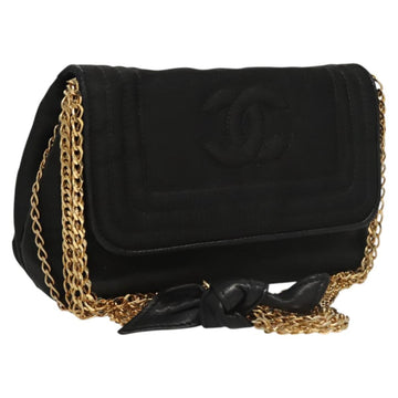 CHANEL Chain Shoulder Bag Nylon Black Gold CC Auth bs24449