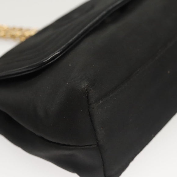CHANEL Chain Shoulder Bag Nylon Black Gold CC Auth bs24449