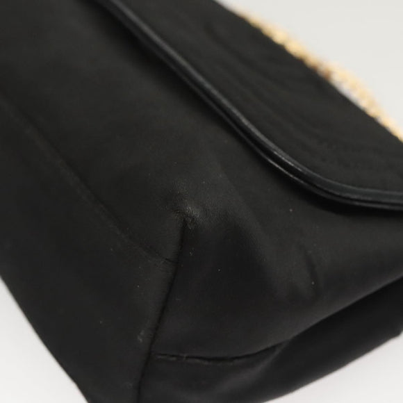 CHANEL Chain Shoulder Bag Nylon Black Gold CC Auth bs24449