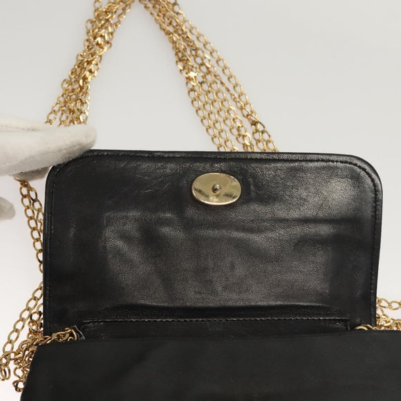 CHANEL Chain Shoulder Bag Nylon Black Gold CC Auth bs24449