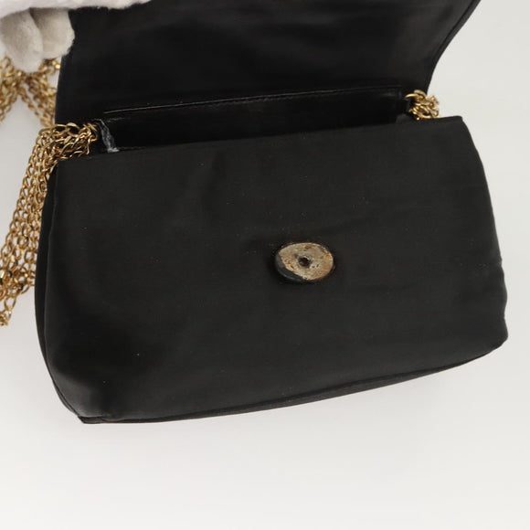 CHANEL Chain Shoulder Bag Nylon Black Gold CC Auth bs24449