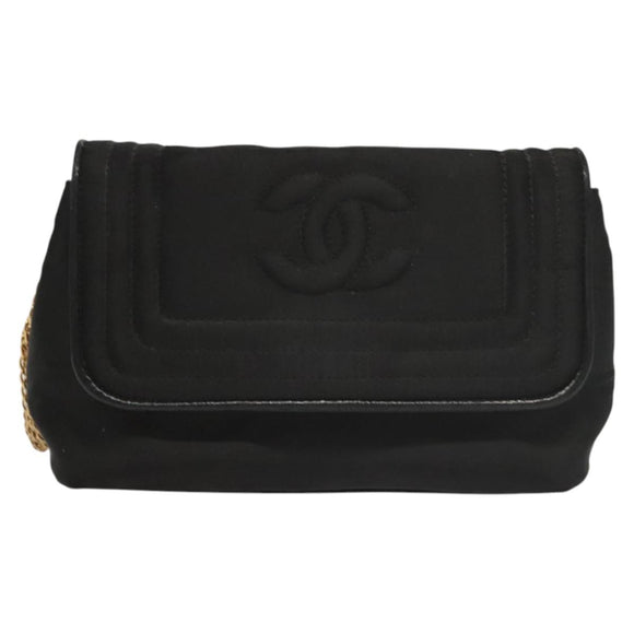 CHANEL Chain Shoulder Bag Nylon Black Gold CC Auth bs24449