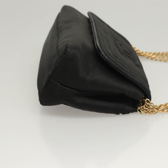 CHANEL Chain Shoulder Bag Nylon Black Gold CC Auth bs24449