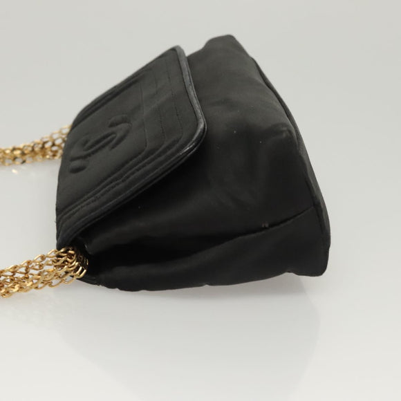 CHANEL Chain Shoulder Bag Nylon Black Gold CC Auth bs24449
