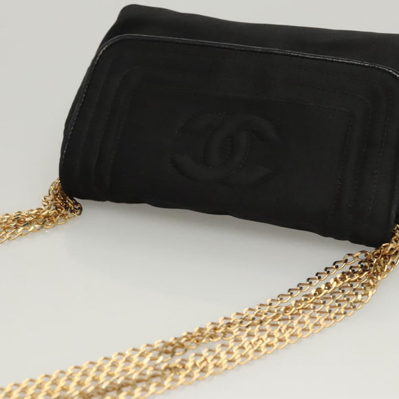 CHANEL Chain Shoulder Bag Nylon Black Gold CC Auth bs24449