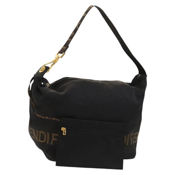 FENDI Shoulder Bag Nylon Black Gold Auth bs24463