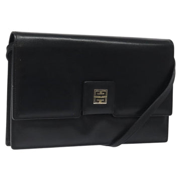 GIVENCHY Shoulder Bag Leather Black Gold Auth bs24469