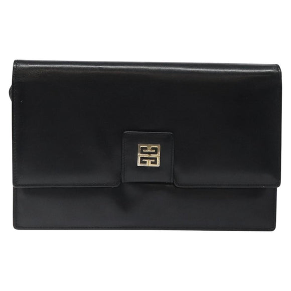 GIVENCHY Shoulder Bag Leather Black Gold Auth bs24469