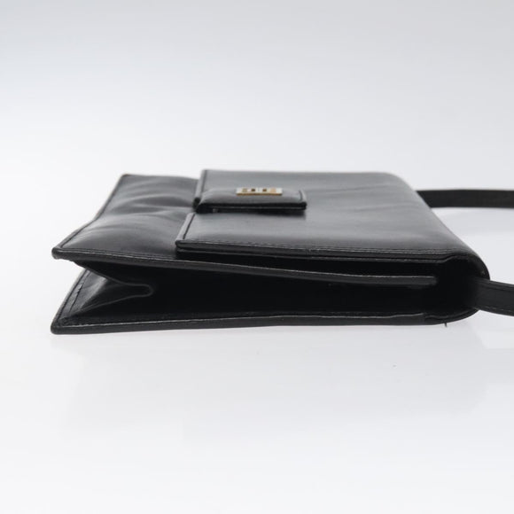 GIVENCHY Shoulder Bag Leather Black Gold Auth bs24469