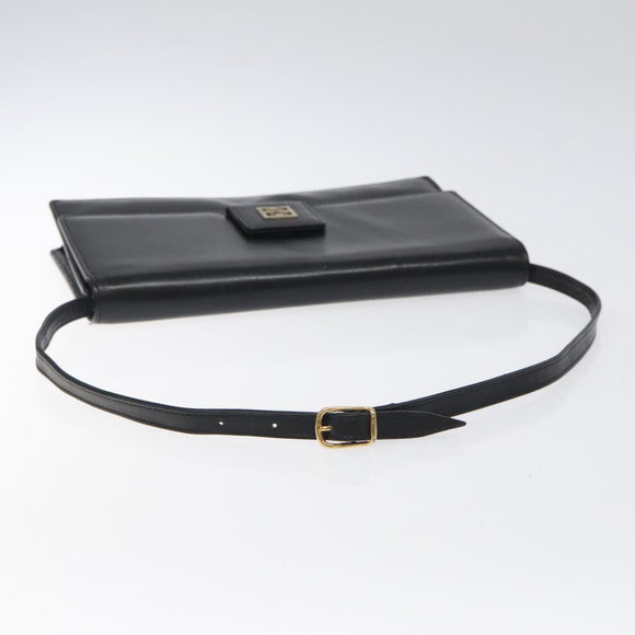 GIVENCHY Shoulder Bag Leather Black Gold Auth bs24469