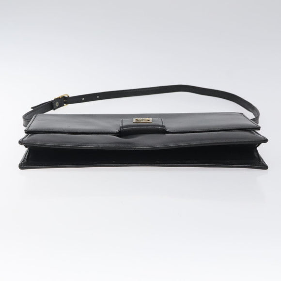 GIVENCHY Shoulder Bag Leather Black Gold Auth bs24469