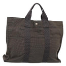 HERMES Her Line MM Hand Bag Canvas Gray Silver Auth bs24473-1