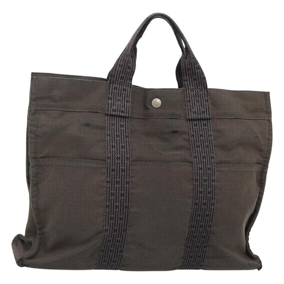 HERMES Her Line MM Hand Bag Canvas Gray Silver Auth bs24473