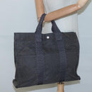 HERMES Her Line MM Hand Bag Canvas Gray Silver Auth bs24473-19