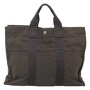 HERMES Her Line MM Hand Bag Canvas Gray Silver Auth bs24473-13