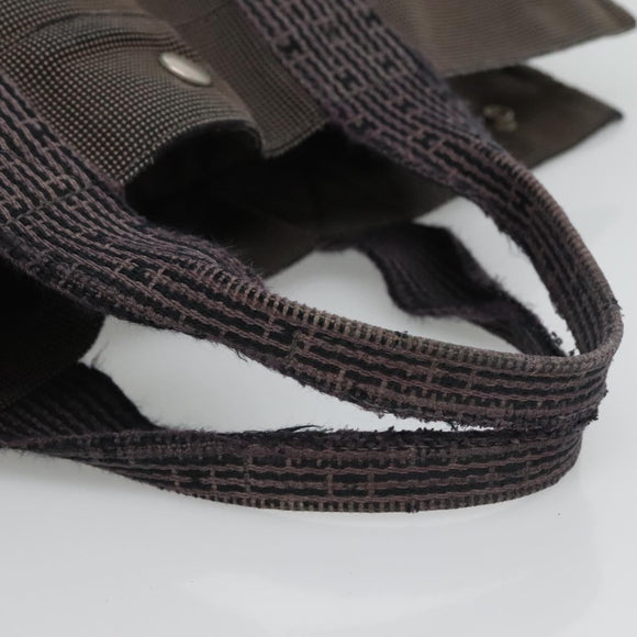 HERMES Her Line MM Hand Bag Canvas Gray Silver Auth bs24473