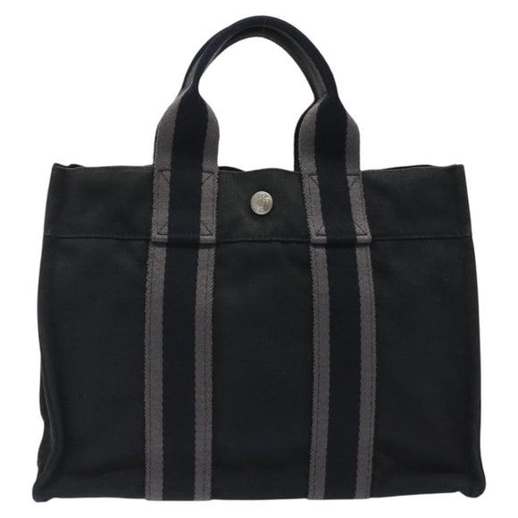HERMES Fourre Tout PM Hand Bag Canvas Black Silver Auth bs24474