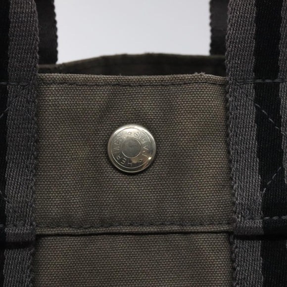 HERMES Fourre Tout PM Hand Bag Canvas Black Gray Silver Auth bs24475