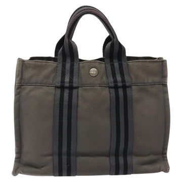HERMES Fourre Tout PM Hand Bag Canvas Black Gray Silver Auth bs24475 - 0