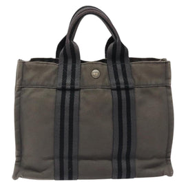 HERMES Fourre Tout PM Hand Bag Canvas Black Gray Silver Auth bs24475 - 0