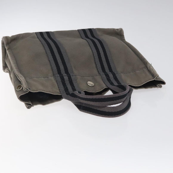 HERMES Fourre Tout PM Hand Bag Canvas Black Gray Silver Auth bs24475