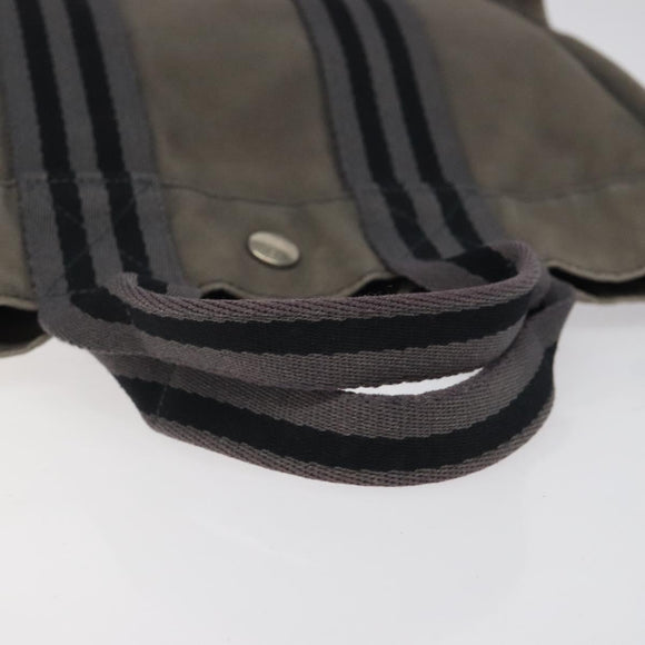 HERMES Fourre Tout PM Hand Bag Canvas Black Gray Silver Auth bs24475