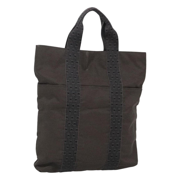 HERMES Her Line Kabas Tote Bag Canvas Gray Silver Auth bs24476
