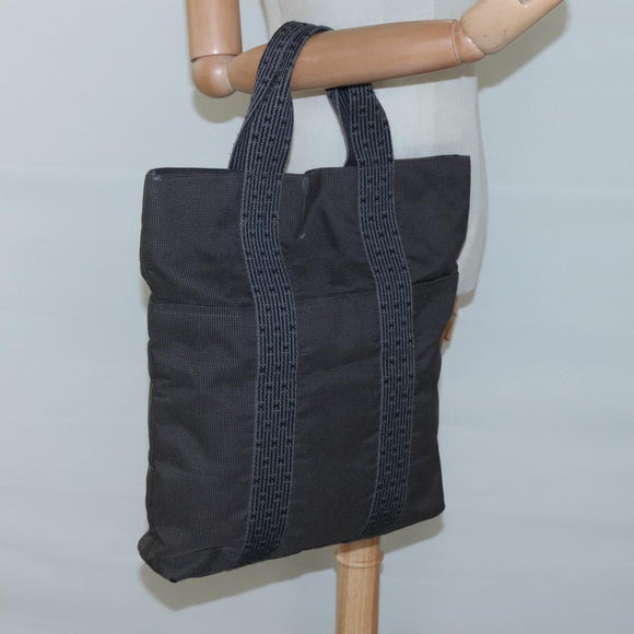 HERMES Her Line Kabas Tote Bag Canvas Gray Silver Auth bs24476