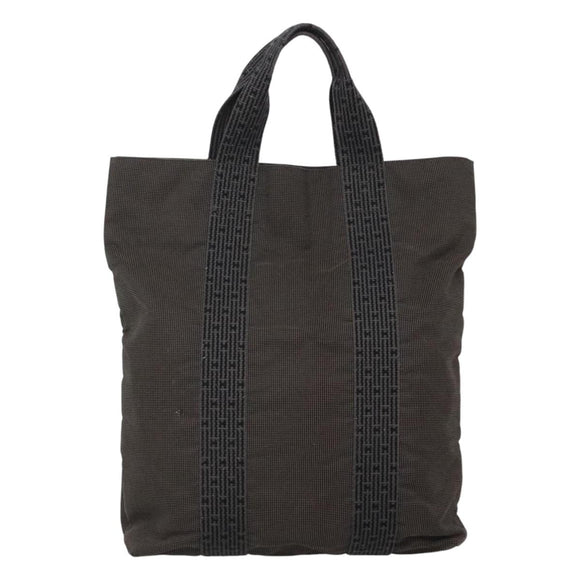 HERMES Her Line Kabas Tote Bag Canvas Gray Silver Auth bs24476