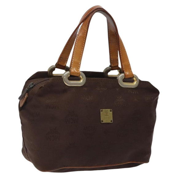 MCM Logogram Vicetos Hand Bag Nylon Brown Gold Auth bs24481
