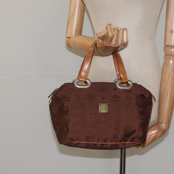MCM Logogram Vicetos Hand Bag Nylon Brown Gold Auth bs24481