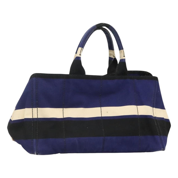 PRADA Canapa GM Hand Bag Canvas Blue Gold Auth bs24485