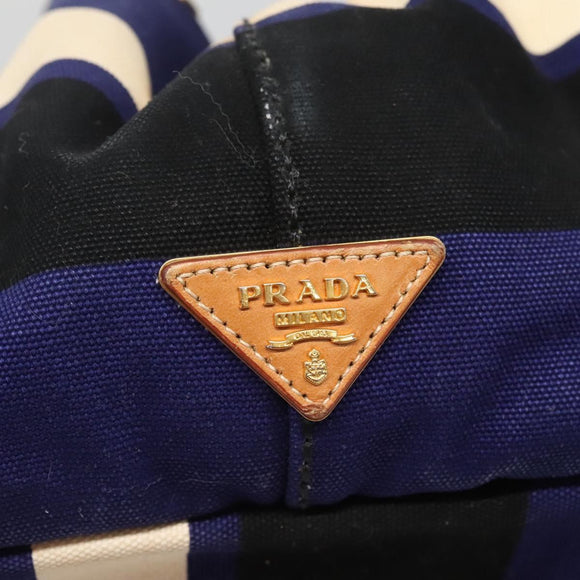 PRADA Canapa GM Hand Bag Canvas Blue Gold Auth bs24485