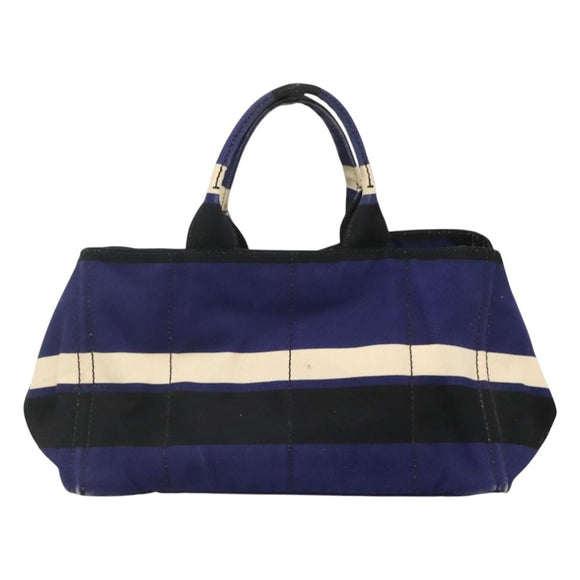 PRADA Canapa GM Hand Bag Canvas Blue Gold Auth bs24485