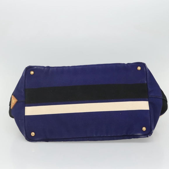 PRADA Canapa GM Hand Bag Canvas Blue Gold Auth bs24485