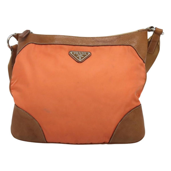 PRADA Shoulder Bag Nylon Orange Silver Auth bs24487