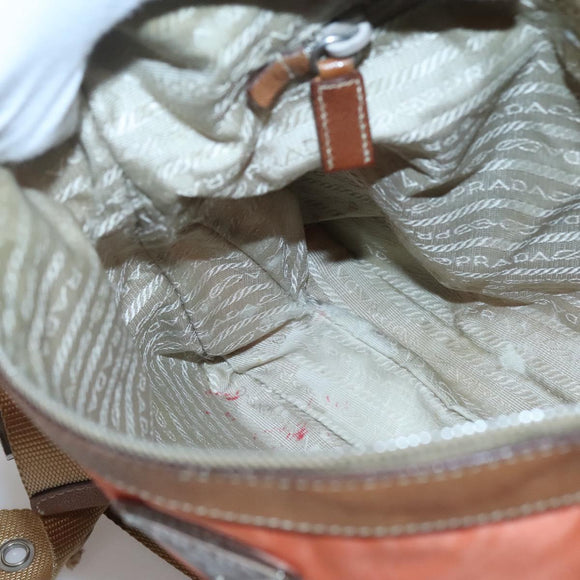 PRADA Shoulder Bag Nylon Orange Silver Auth bs24487