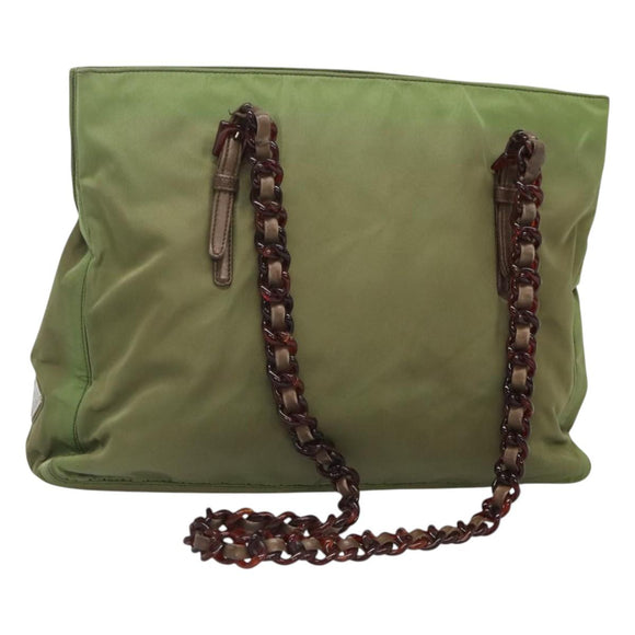 PRADA Shoulder Bag Nylon Khaki Silver Auth bs24489