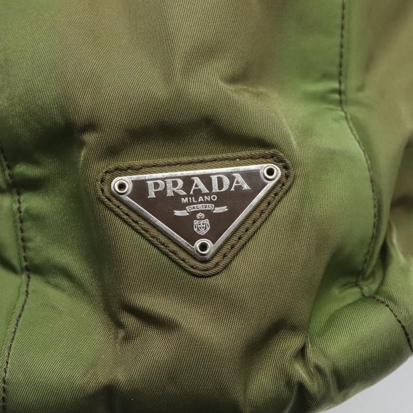 PRADA Shoulder Bag Nylon Khaki Silver Auth bs24489
