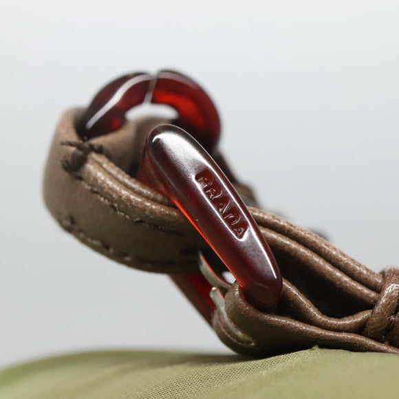 PRADA Shoulder Bag Nylon Khaki Silver Auth bs24489