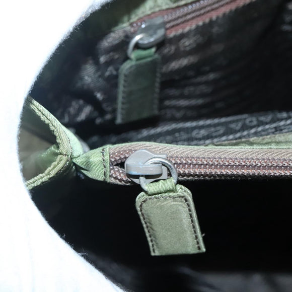 PRADA Shoulder Bag Nylon Khaki Silver Auth bs24489