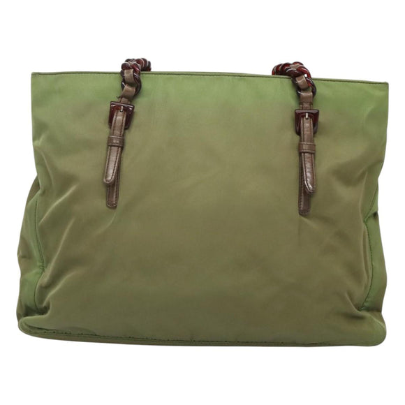 PRADA Shoulder Bag Nylon Khaki Silver Auth bs24489