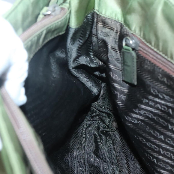 PRADA Shoulder Bag Nylon Khaki Silver Auth bs24489