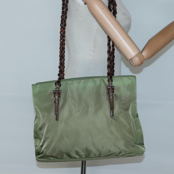 PRADA Shoulder Bag Nylon Khaki Silver Auth bs24489
