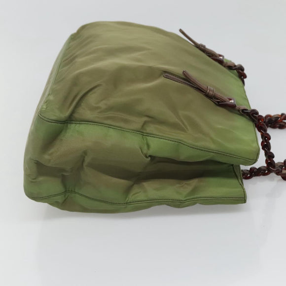 PRADA Shoulder Bag Nylon Khaki Silver Auth bs24489