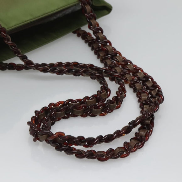 PRADA Shoulder Bag Nylon Khaki Silver Auth bs24489