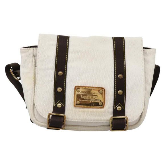 LOUIS VUITTON Antigua Buzas PM Shoulder Bag Canvas White M40042 Auth bs24492